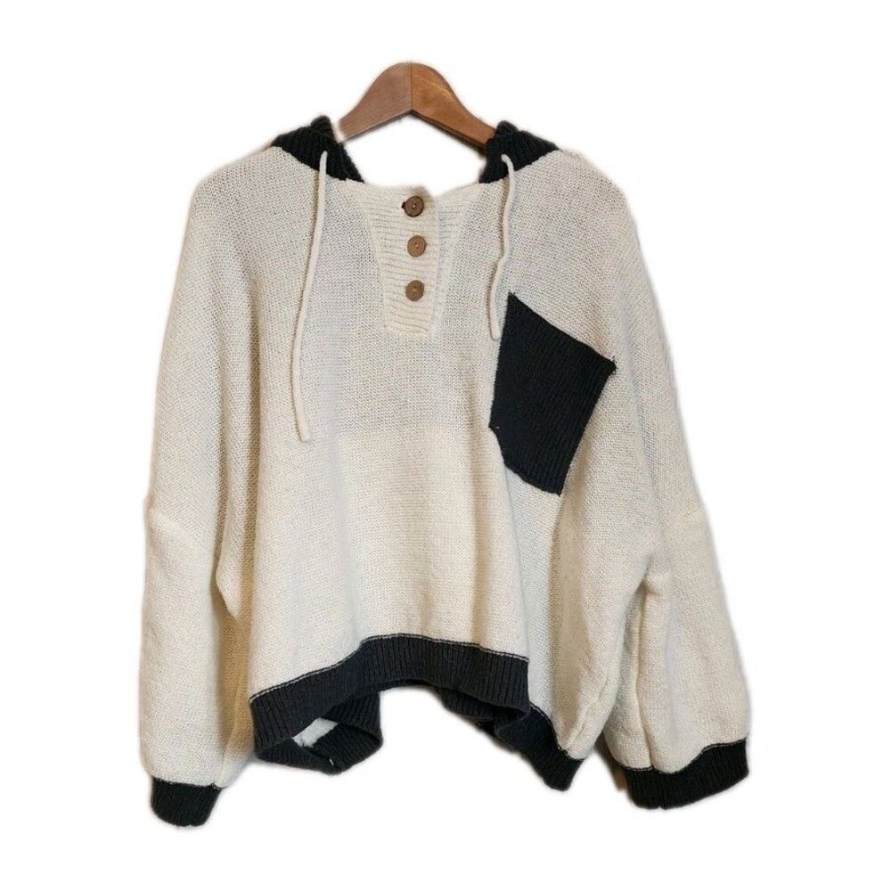Mello Los Angeles Hooded Henley Sweater Women's Size Large Slouchy Loose Baggy